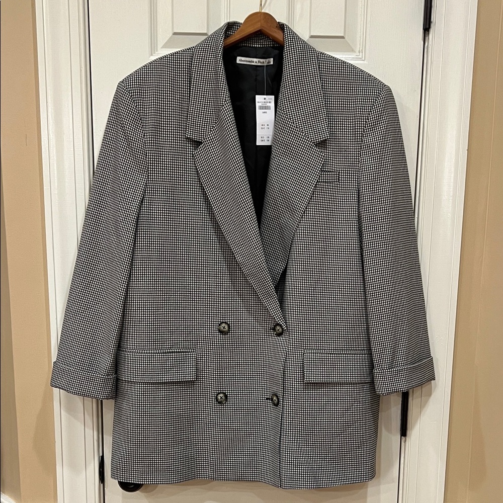 Abercrombie and Fitch Double Breasted Houndstooth Blazer Oversized Women’s L - Picture 3 of 7